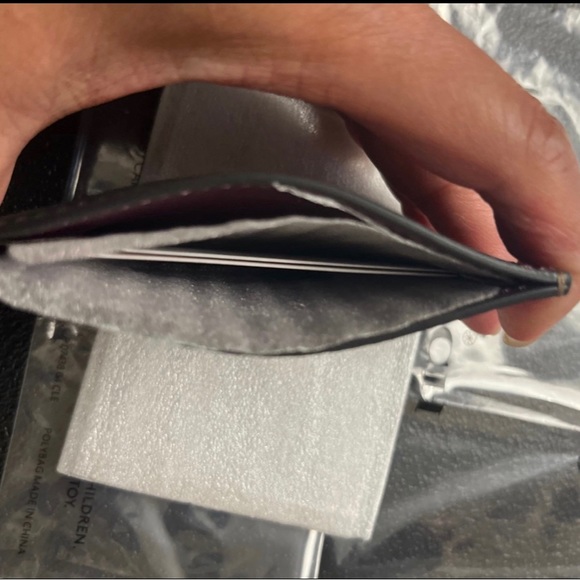 Coach Card Case In Signature Canvas Khaki Boysenberry Slim Holder Wallet NWT - Picture 5 of 7